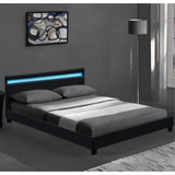 Hobson PU Leather Bed Frame RGB LED Lighting Black Queen