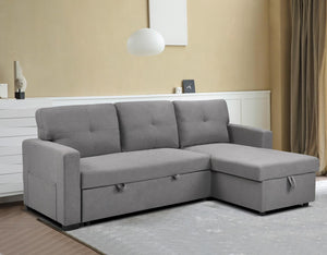 Hogan Button Sofa Bed Woven Fabric Light Grey