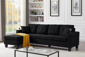 'Ostro' Reversible Corner Sofa With Cup Holder (BLACK)