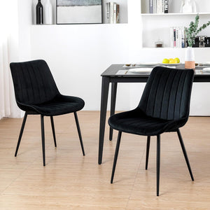 Midnight Velvet Black Dining Chair with Black Legs