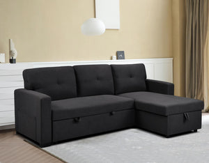 Hogan Button Sofa Bed Woven Fabric Velvet Black