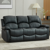 SX Deluxe PU Leather 3 Seater Black Recliner