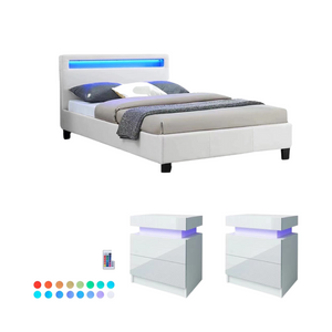 Mid Year Sale Combo LED Queen Size Bed Frame+2*LED Bedside Table