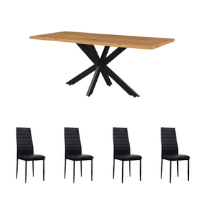 Malia Natural wood color with Metal legs Dining Table +Buxton Dining Chairs*4 Set