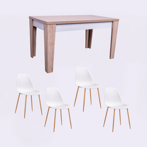 Angled Natural Oak Dining Table 1.4m + Alpine White with White Wooden Chair Legs*4 Set