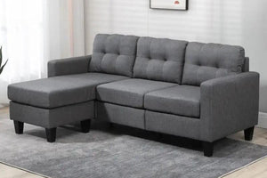 Koa Sectional L Shape Sofa Deep Grey with buttons