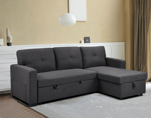 Hogan Button Sofa Bed Woven Fabric Dark Grey
