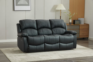 SX Deluxe PU Leather 3 Seater Black Recliner