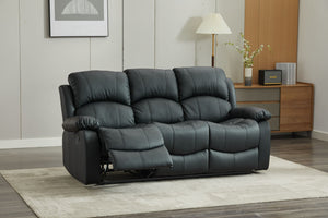 SX Deluxe PU Leather 3 Seater Black Recliner