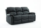 SX Deluxe PU Leather 3 Seater Black Recliner