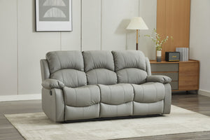 SX Deluxe PU Leather 3 Seater Light Grey Recliner