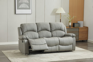 SX Deluxe PU Leather 3 Seater Light Grey Recliner