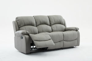 SX Deluxe PU Leather 3 Seater Light Grey Recliner